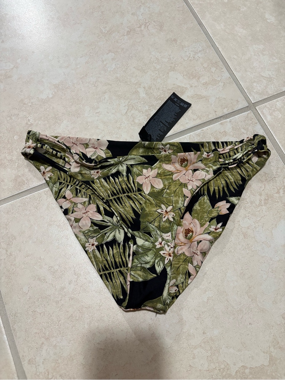 NWT Volcom Floral Print Bikini Bottoms in Black and Tan